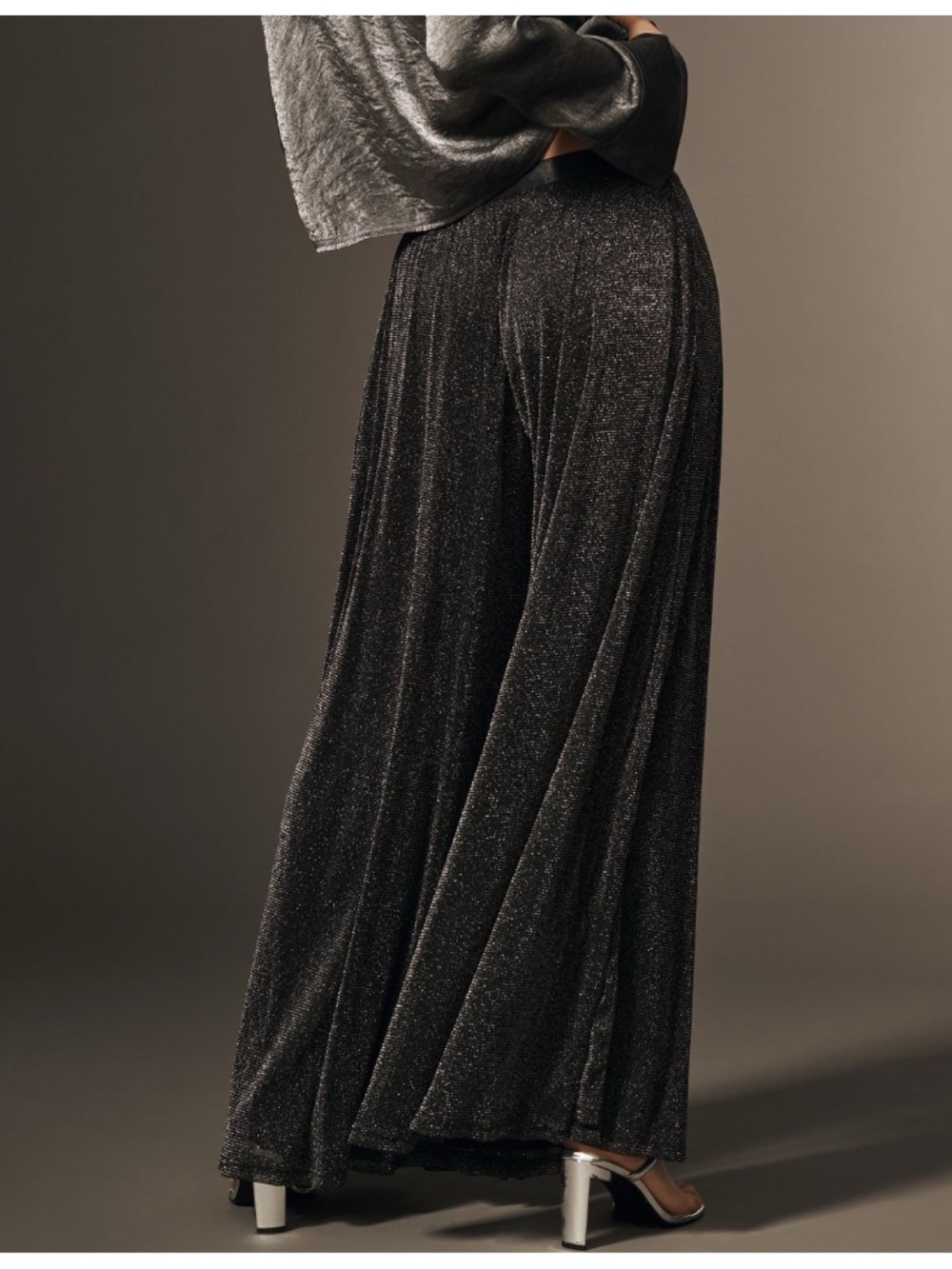 NWT Anthropologie Hutch Sparkle Pleated Side Slit Wide-Leg Pants, S